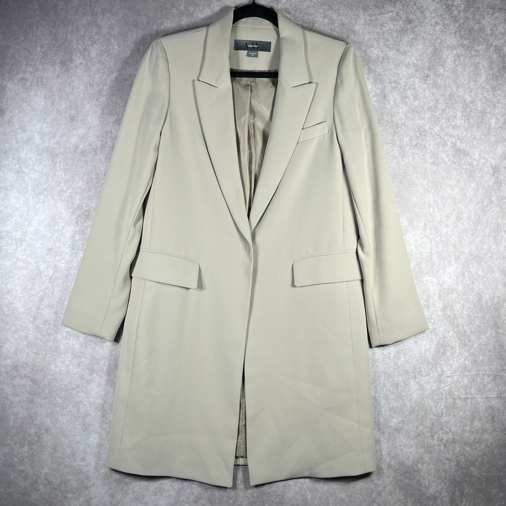 Vera Wang Blazer Jacket‎ Womens Size 55 Beige Peak Lapel One-Button Long Career